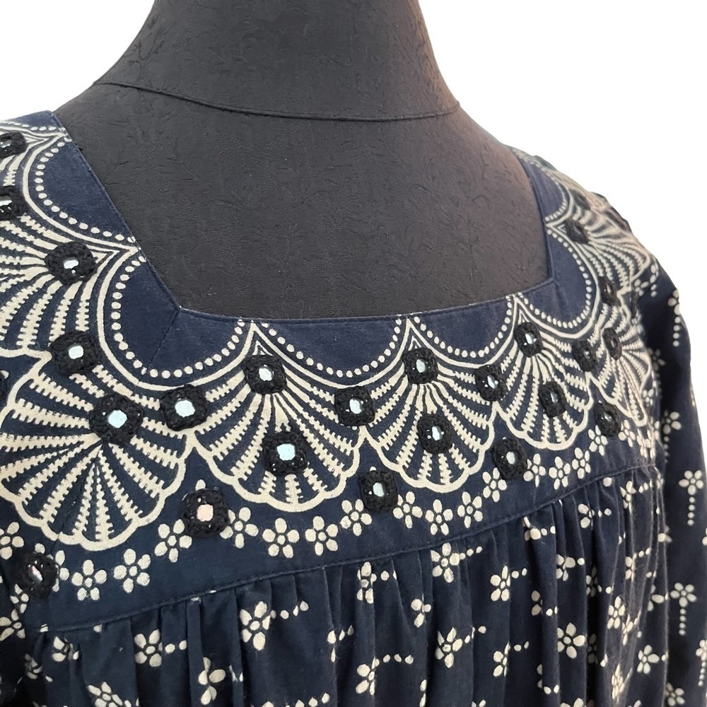Vintage Romona Rull Collectible Cotton Muumuu Dress Blue Beige S/M - Picture 5 of 13